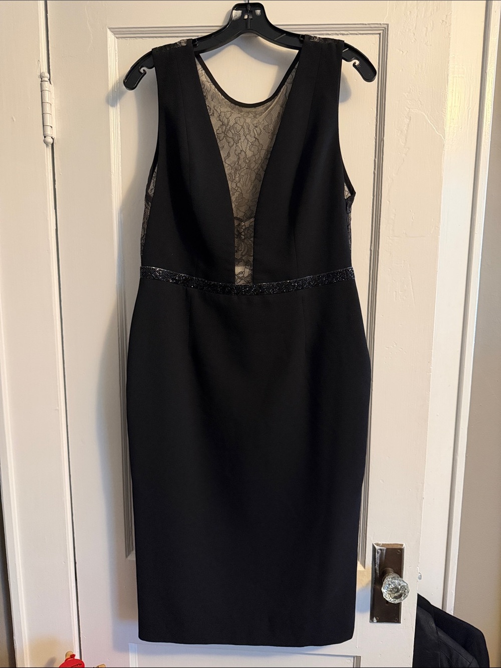 NWT HELSI Black Lace Illusion Plunging Midi Dress - Large - $375